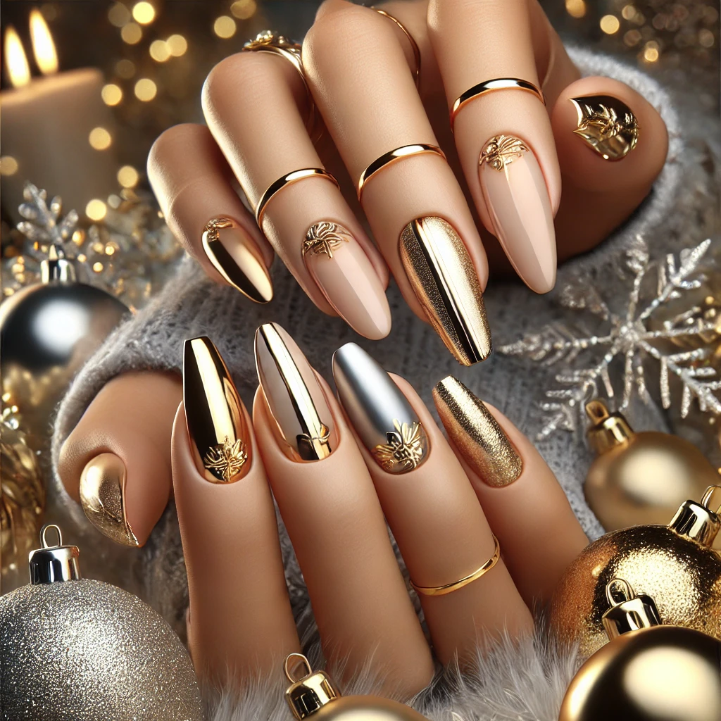 Glitzy Gold and Silver Glam- Nail Ideas