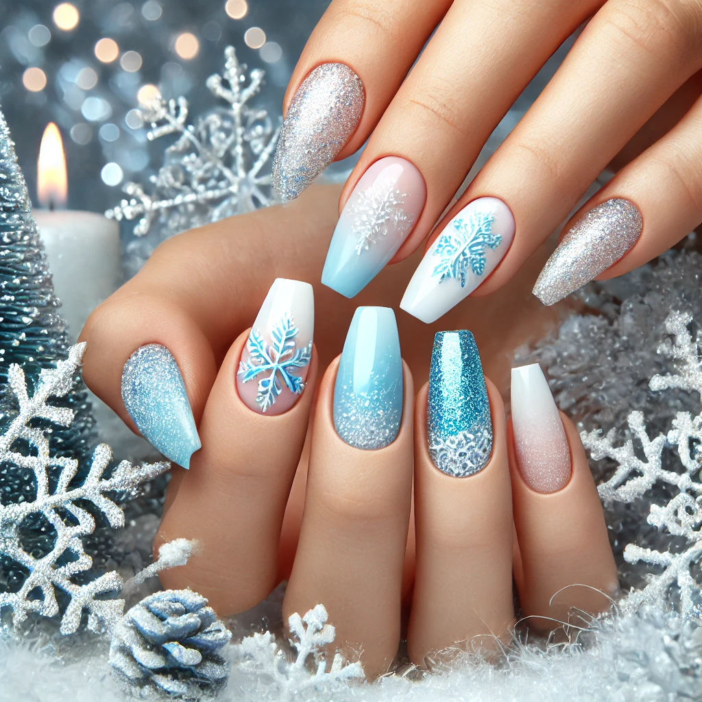 Snowy Whites and Icy Blues- Nail Ideas