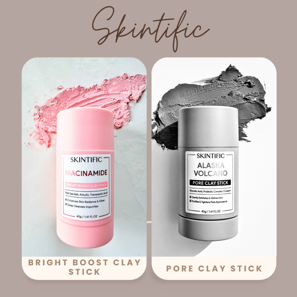 Skintific Niacinamide Bright Boost Clay Stick & Skintific Alaska Volcano Pore Clay Stick